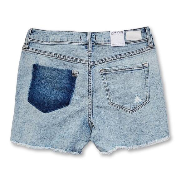 NWT DEAR JOHN Ava High Rise Raw Hem Missing Pocket Destructed Denim Shorts - Picture 8 of 9